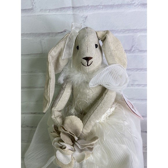 Hoppy Easter Shelf Sitter Ballerina Bunny Rabbit Doll Sitting White Beige Floral - Picture 2 of 12